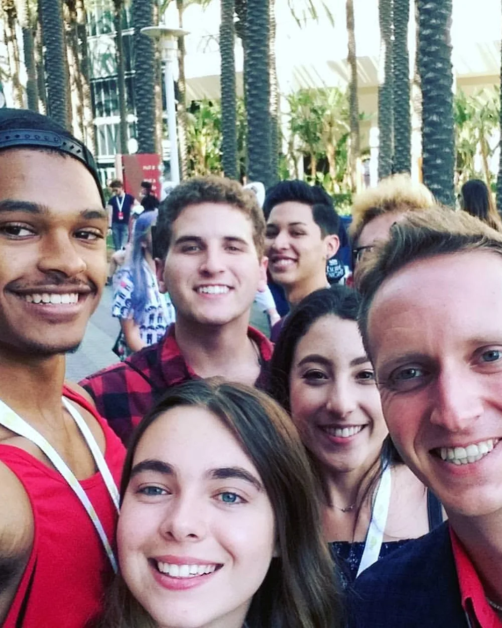 Philip Zeplin with a group of YouTubers outside VidCon in 2017.