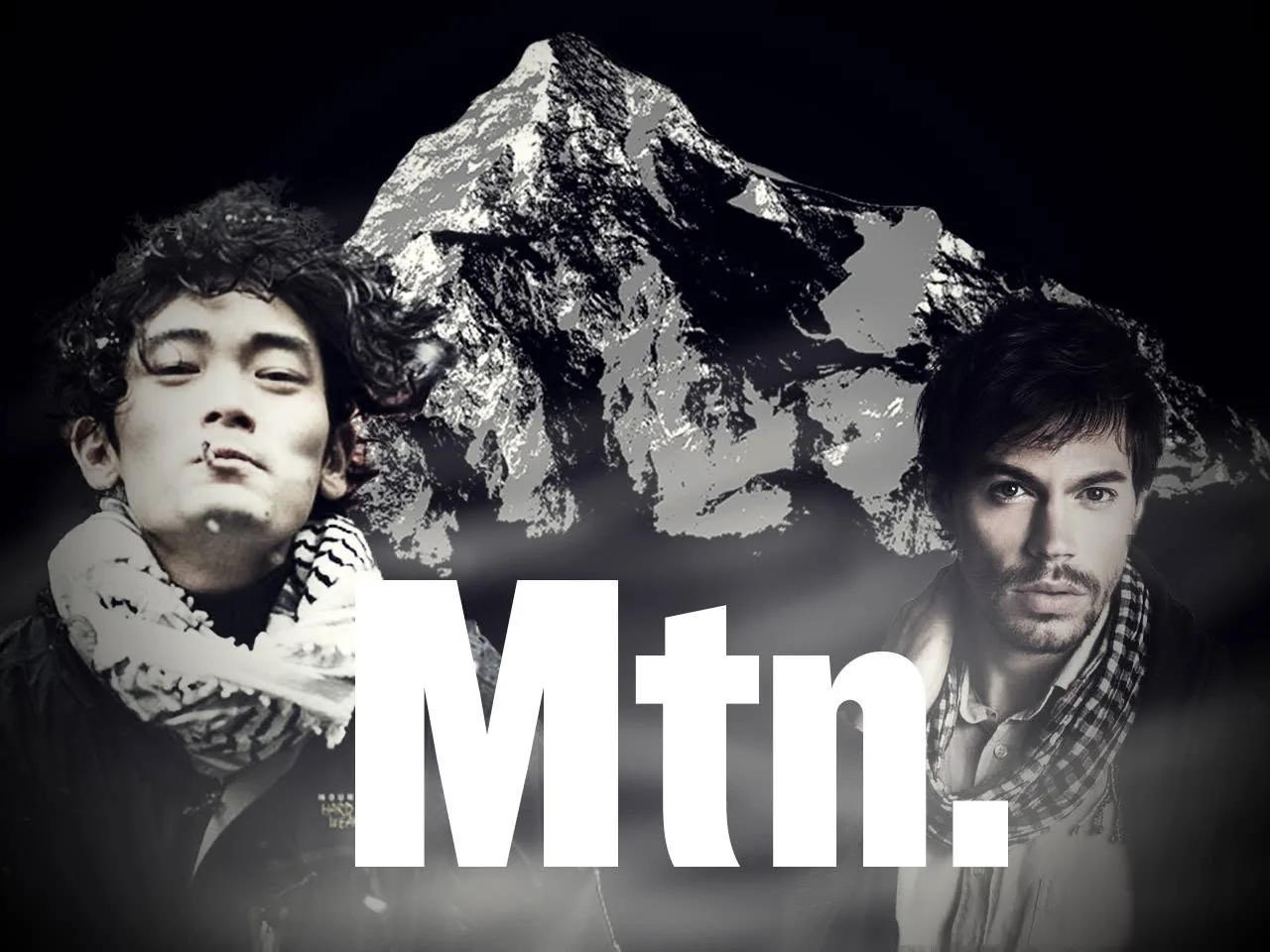 Promotional artwork for the independent film Mtn, showing two men in front of a black-and-white mountain.