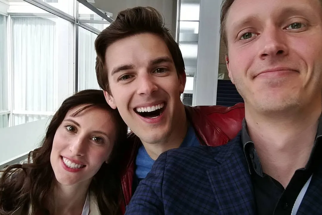 Philip Zeplin with two YouTubers at VidCon in 2017.